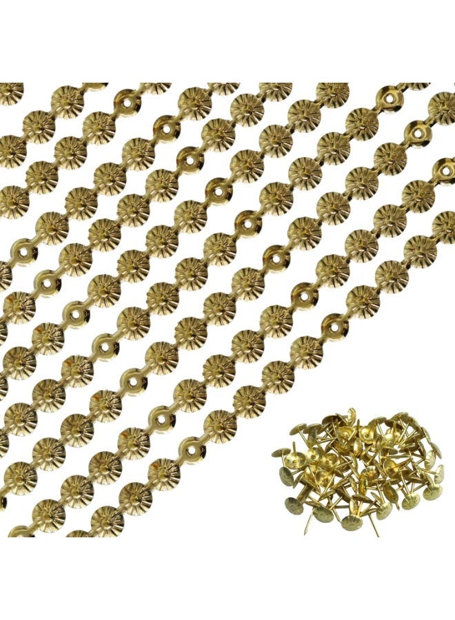 10Pcs 1 Meter Upholstery Tacks Strips, Decorative Nail Strips Trim for Sofa, Headboard, Chair Furniture with Single Tacks (D11mm Gold Flower) - Image 1